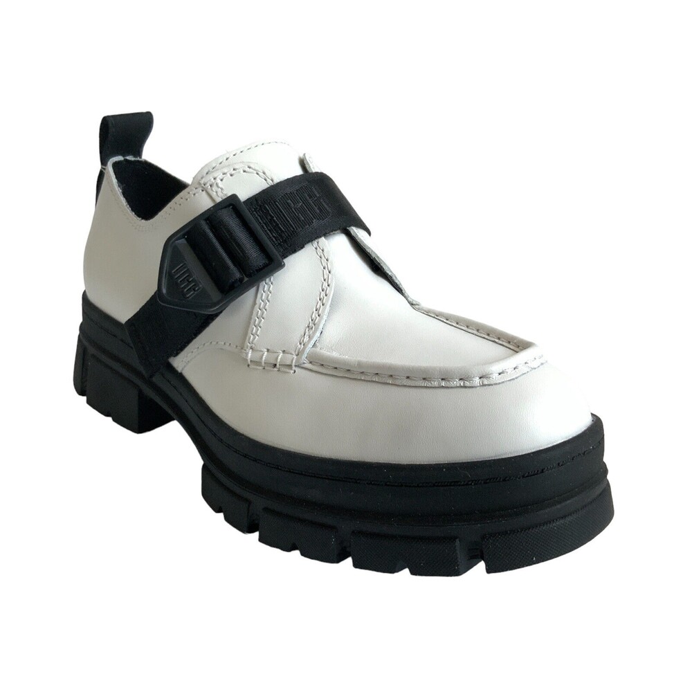 UGG Leather Ashton Block Heel Platform White 8